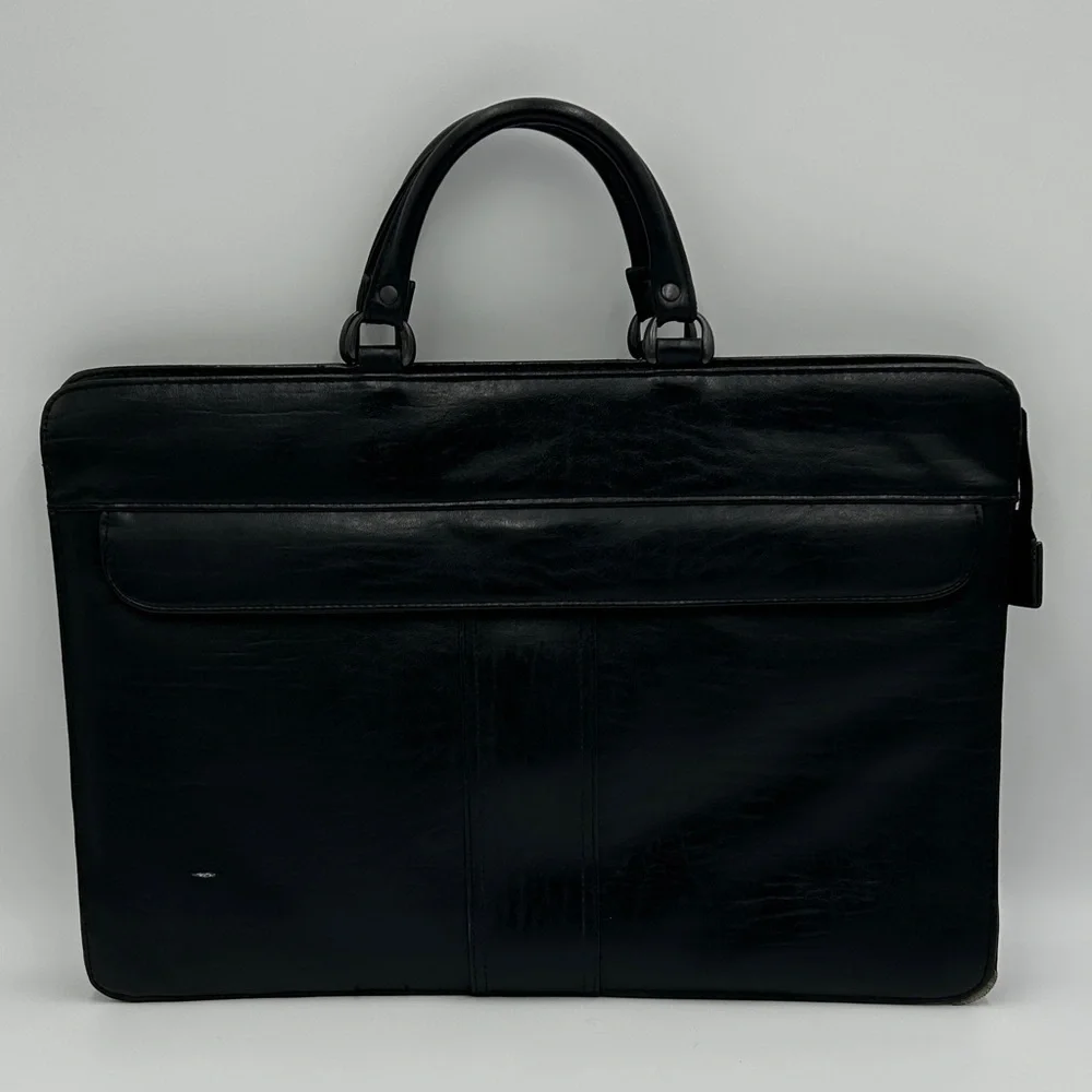Men's Black Leather Briefcase Softshell Multi Compartment Zipper Professional